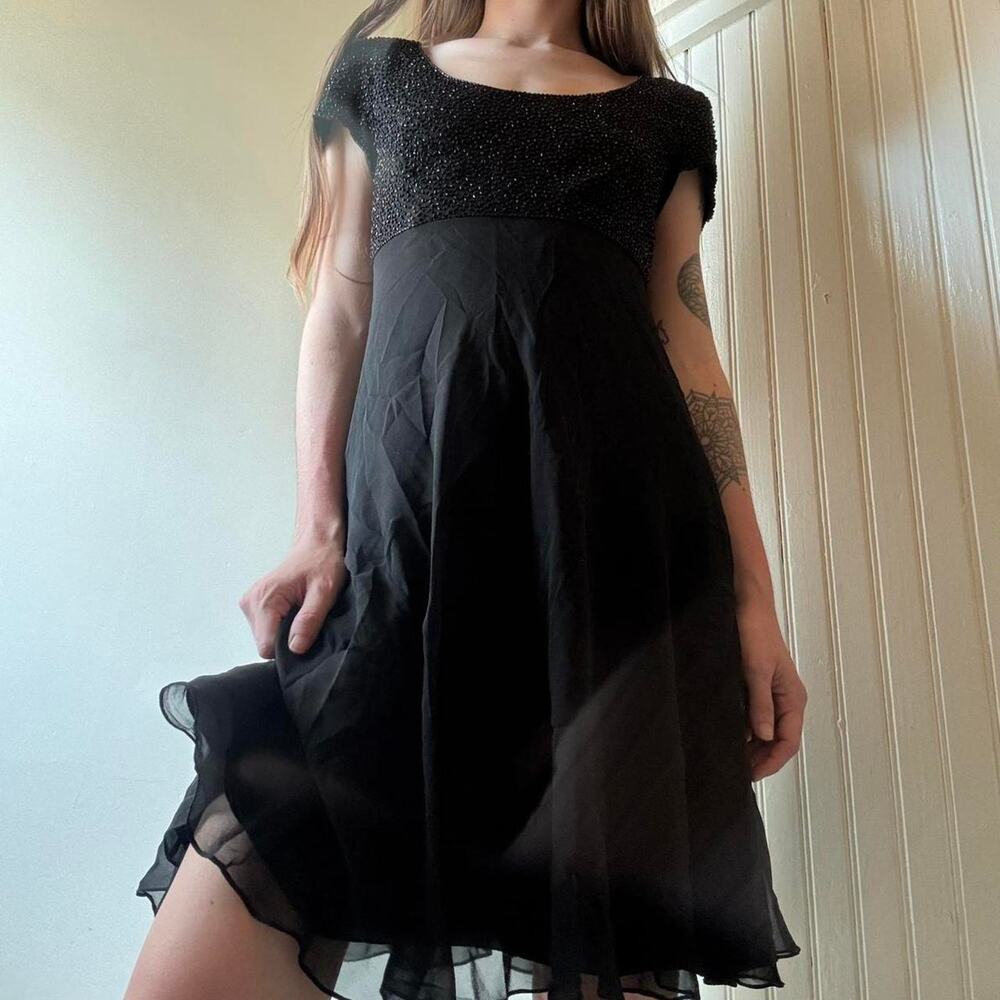 Vintage Bieff Basix 90s Beaded Silk Dress 6 Y2K 90s Formal Cocktail NYE